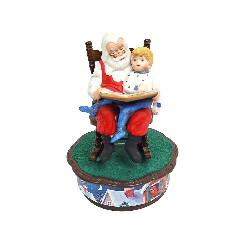 Vintage JASCO Santa Claus Reading to Child Musical Rocking Chair Figurine Taiwan